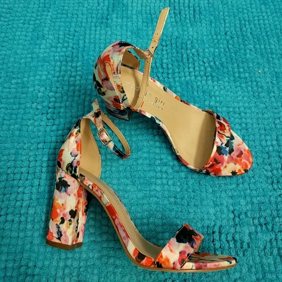 Madden Girl Beella floral ankle strap heels 6